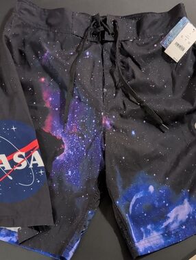 NEW. Black Galaxy Print Men’s Board Shorts
